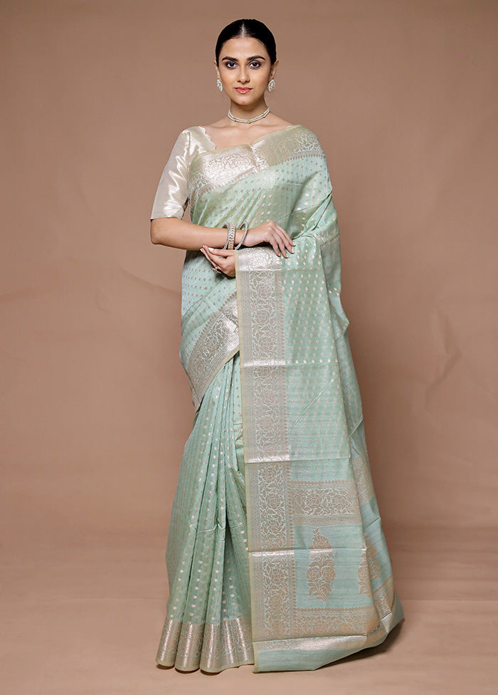 Green Kora Silk Saree With Blouse Piece