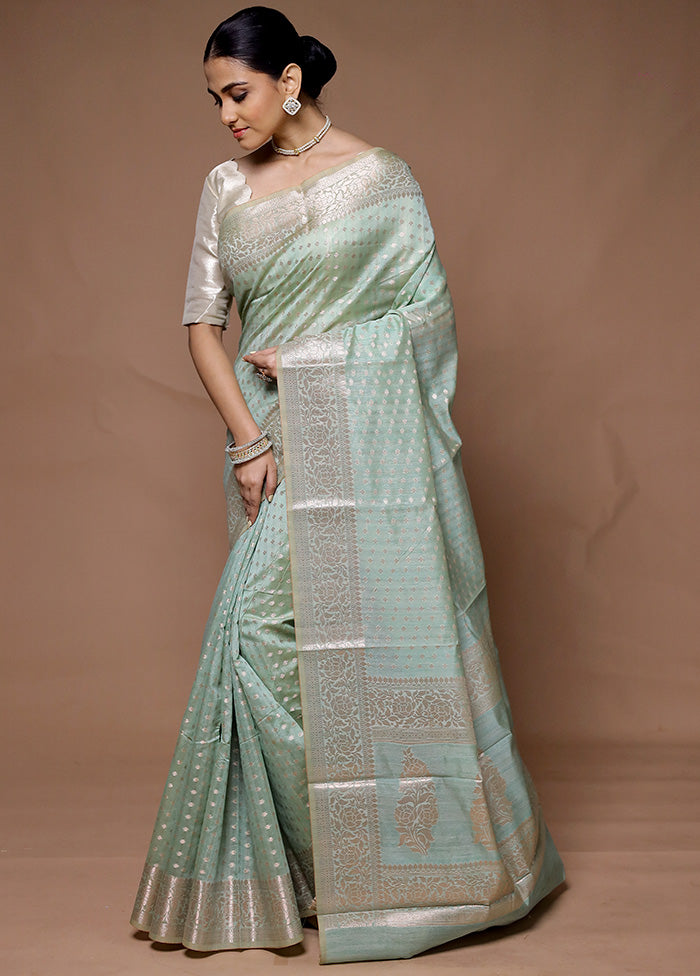 Green Kora Silk Saree With Blouse Piece