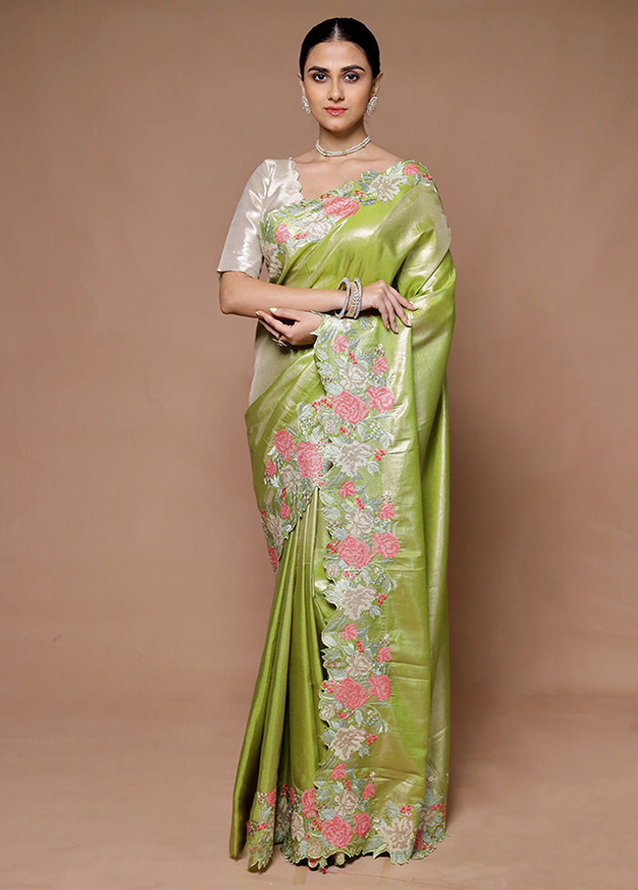 Green Tissue Silk Saree With Blouse Piece