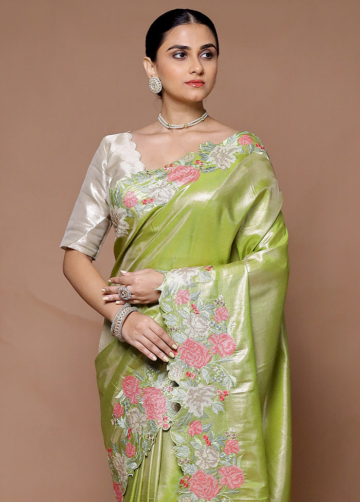 Green Tissue Silk Saree With Blouse Piece