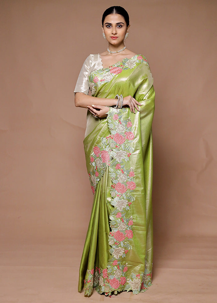 Green Tissue Silk Saree With Blouse Piece