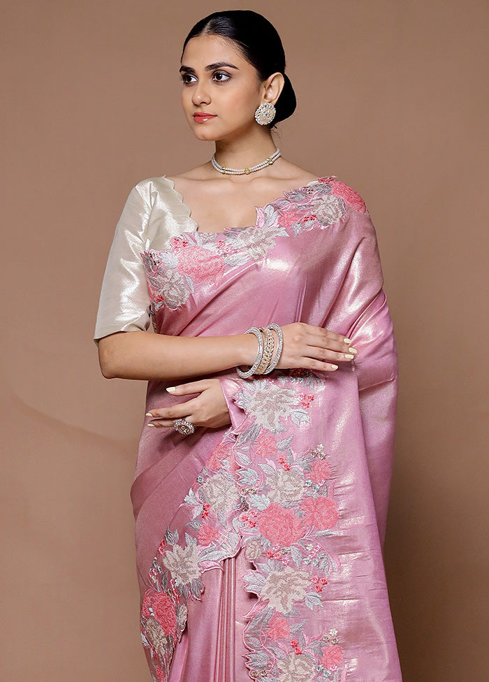 Pink Tissue Silk Saree With Blouse Piece