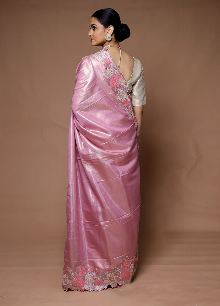 Pink Tissue Silk Saree With Blouse Piece