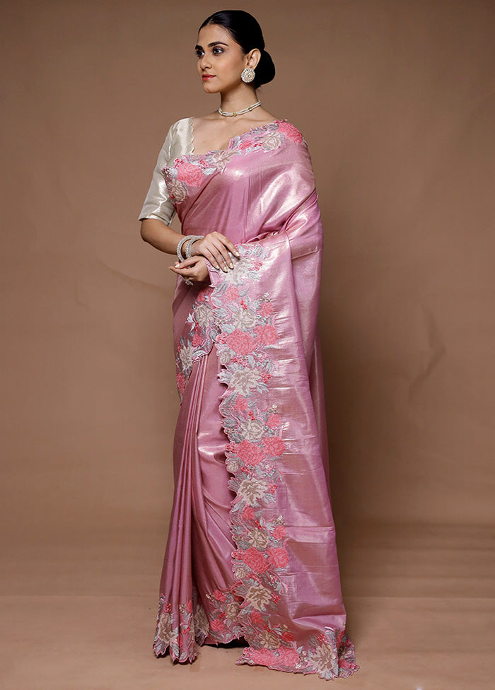 Pink Tissue Silk Saree With Blouse Piece