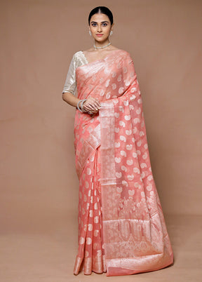 Pink Kora Silk Saree With Blouse Piece