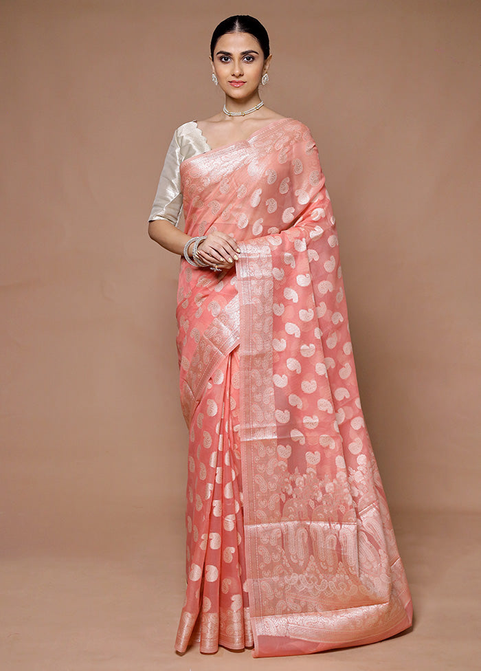 Pink Kora Silk Saree With Blouse Piece