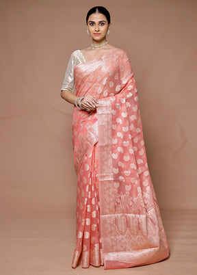 Pink Kora Silk Saree With Blouse Piece