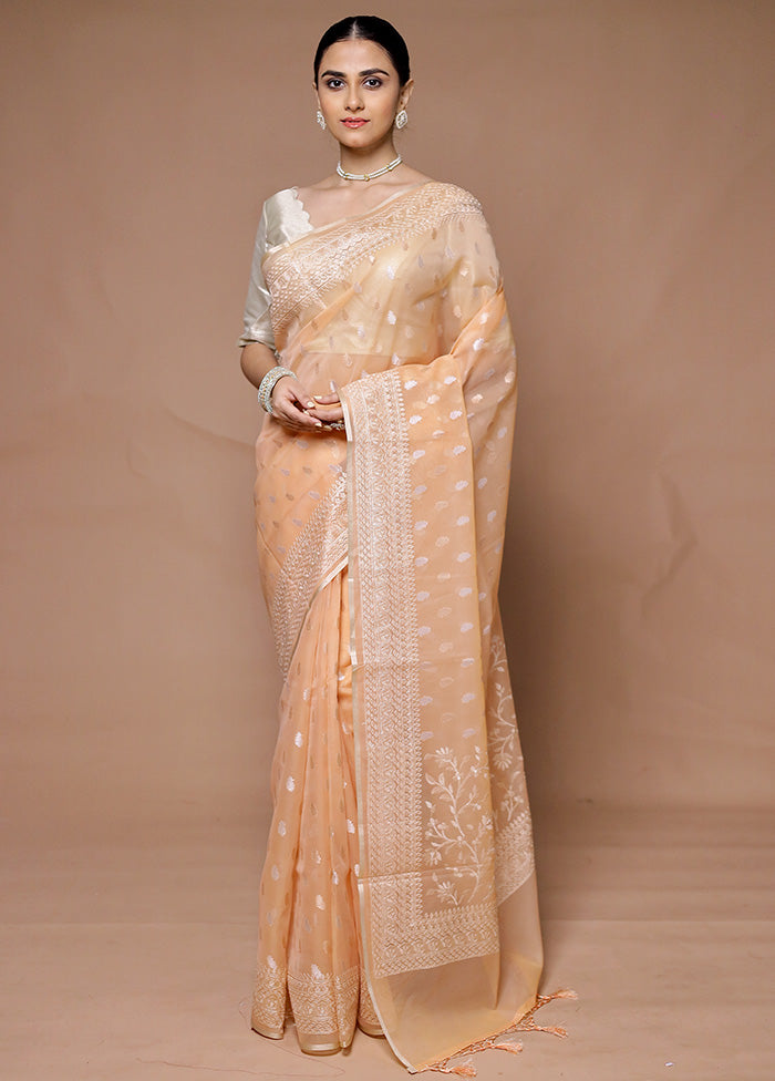 Peach Organza Saree With Blouse Piece