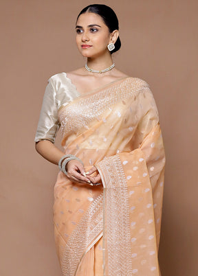 Peach Organza Saree With Blouse Piece