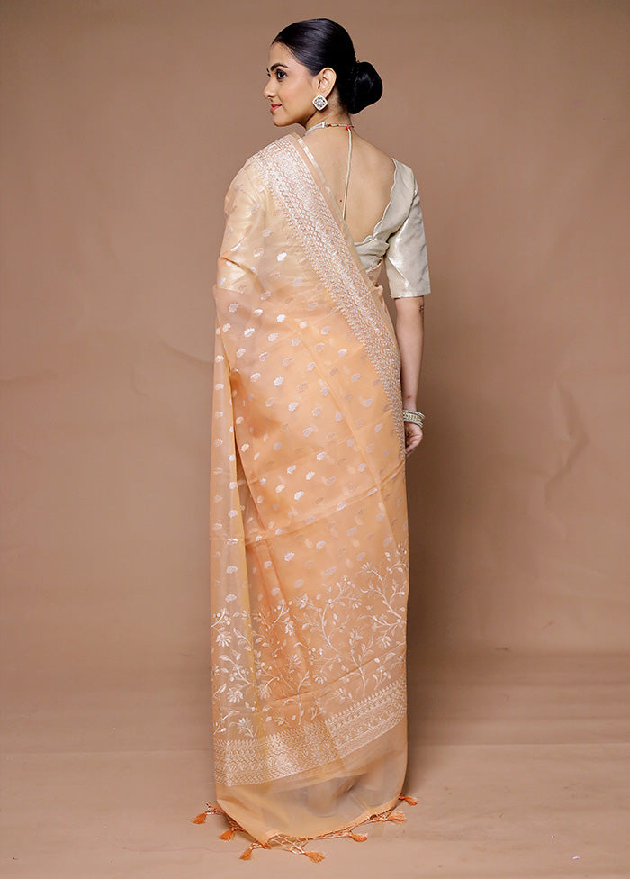 Peach Organza Saree With Blouse Piece