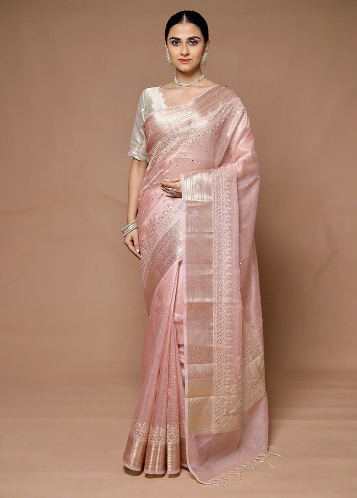 Pink Tissue Silk Saree With Blouse Piece