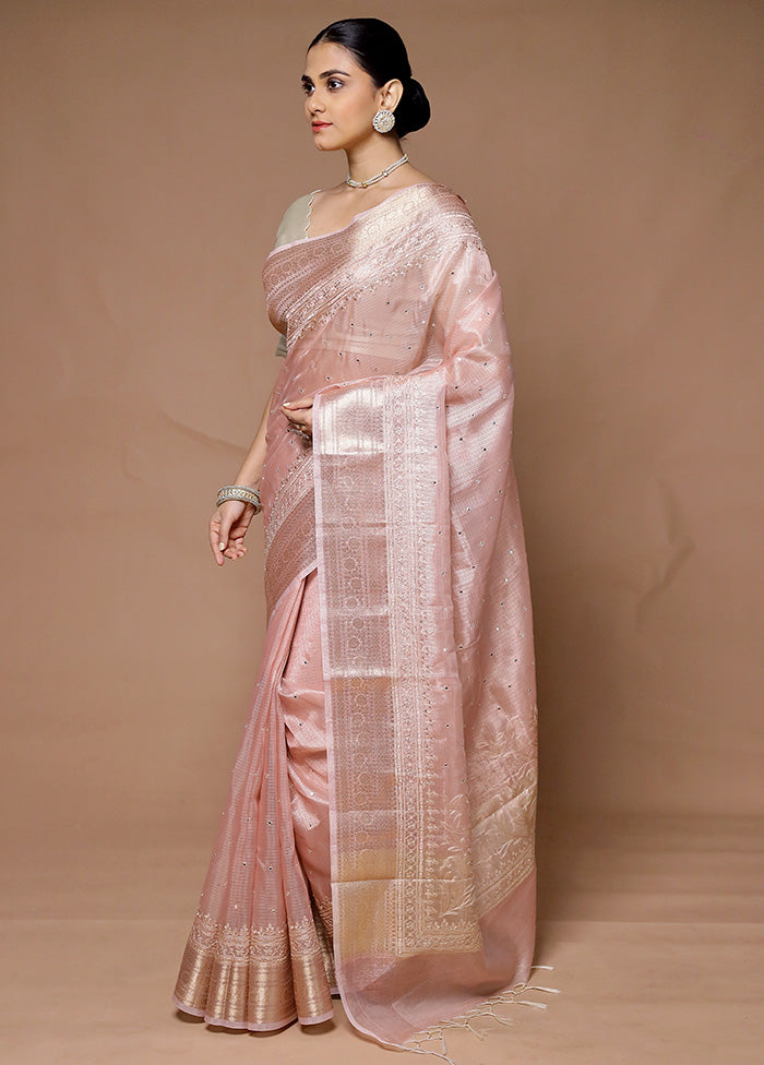 Pink Tissue Silk Saree With Blouse Piece