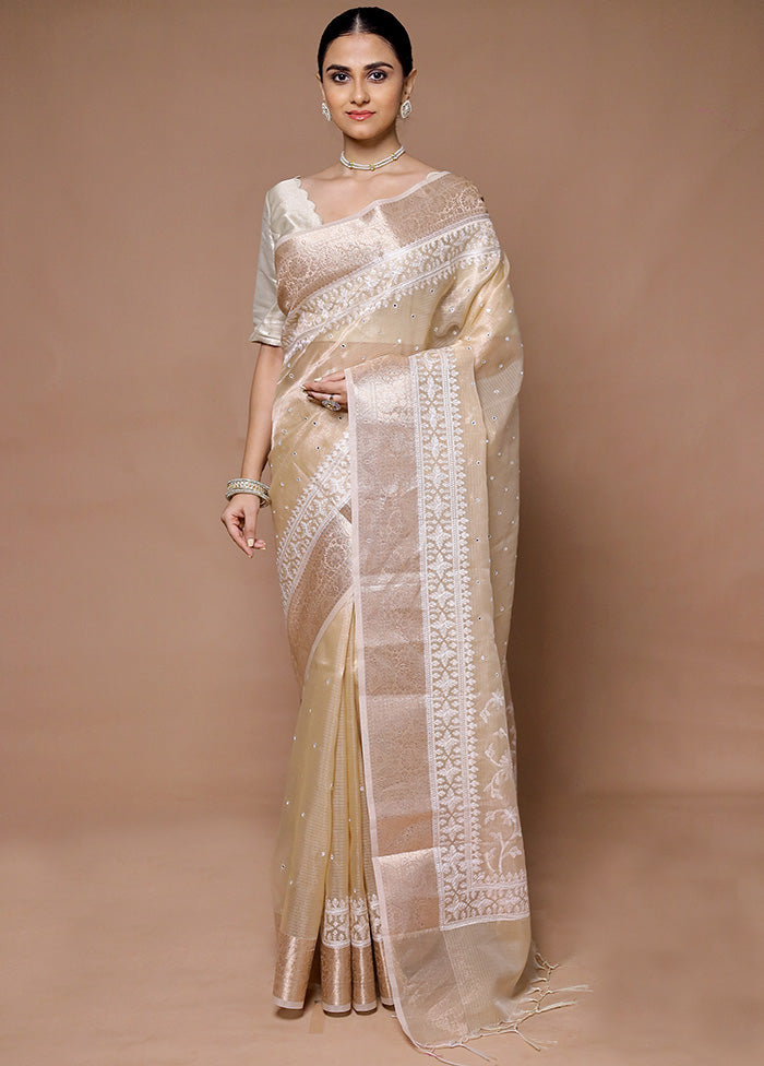 Cream Tissue Silk Saree With Blouse Piece