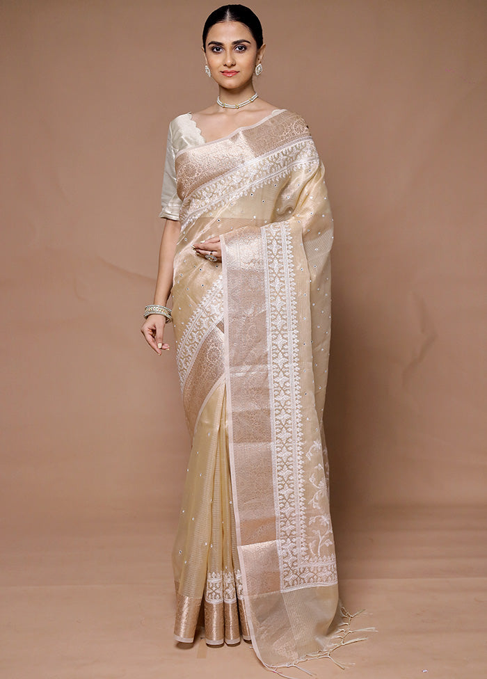 Cream Tissue Silk Saree With Blouse Piece