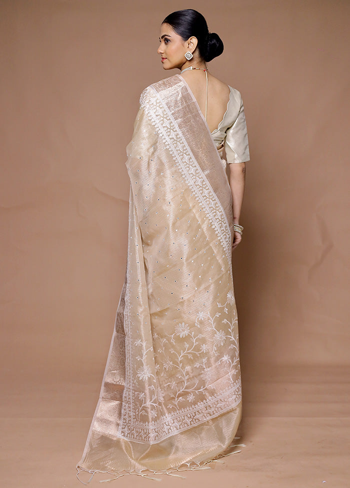 Cream Tissue Silk Saree With Blouse Piece