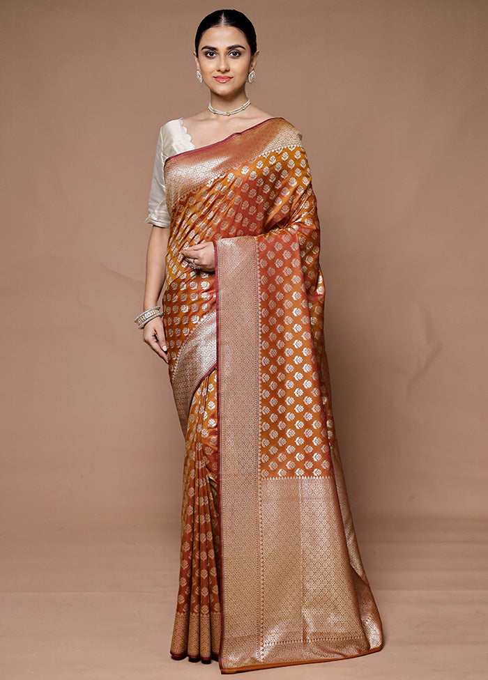 Orange Uppada Silk Saree With Blouse Piece