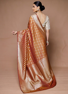 Orange Uppada Silk Saree With Blouse Piece