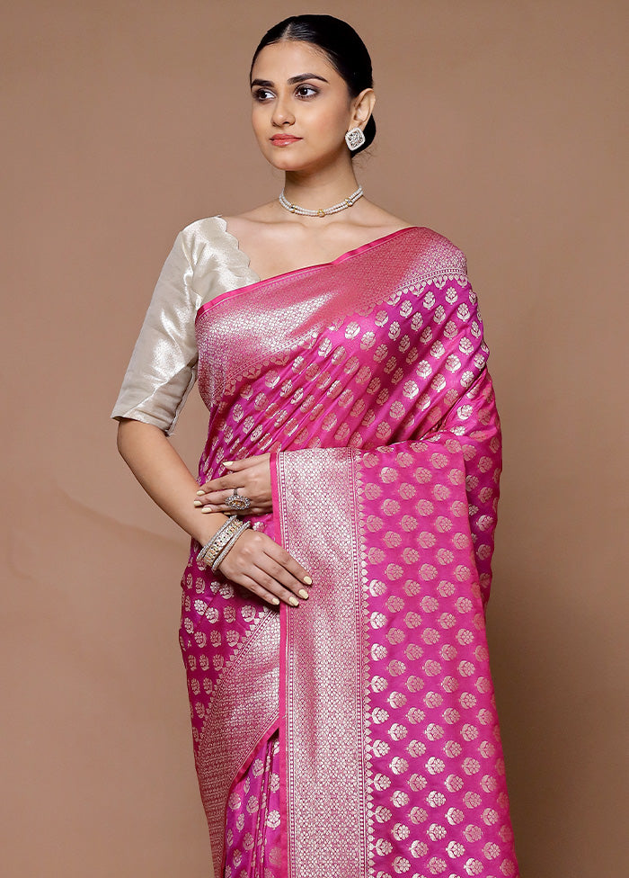 Pink Uppada Silk Saree With Blouse Piece