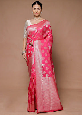 Pink Uppada Silk Saree With Blouse Piece