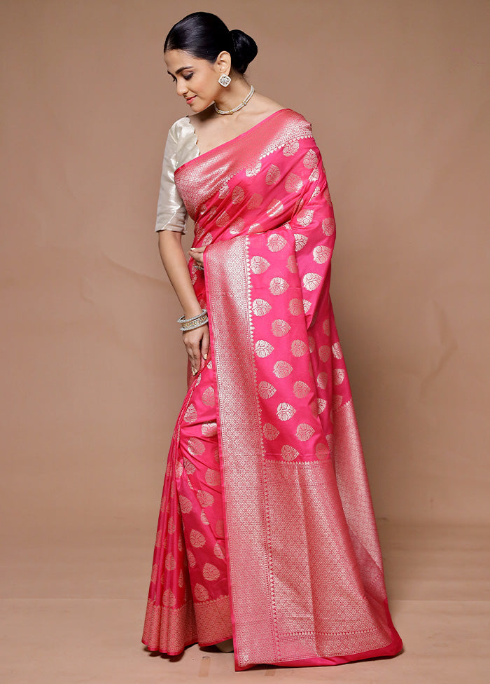 Pink Uppada Silk Saree With Blouse Piece