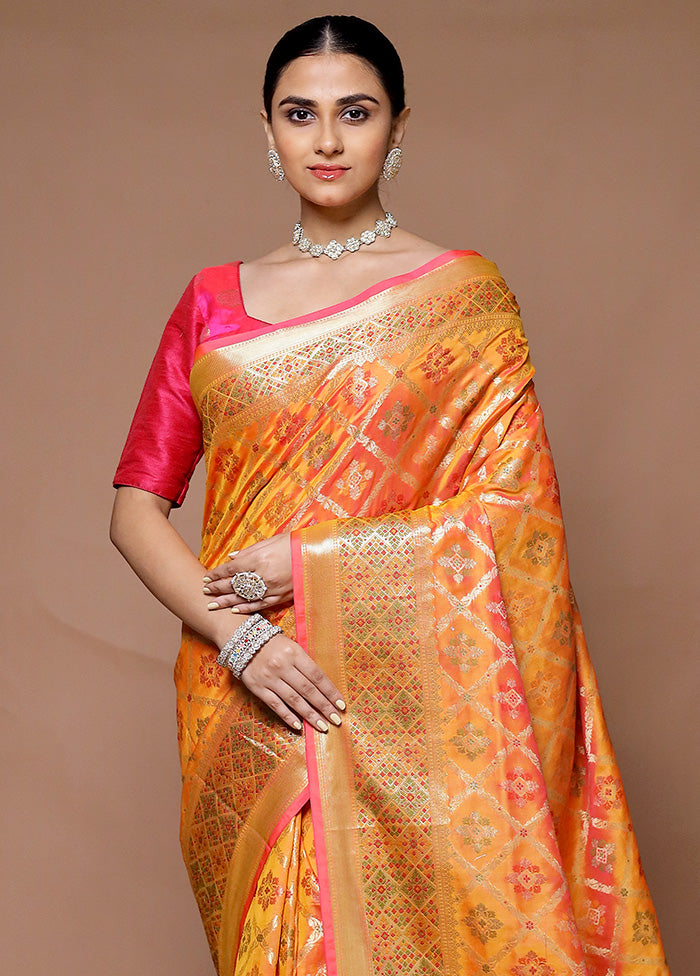 Orange Uppada Silk Saree With Blouse Piece