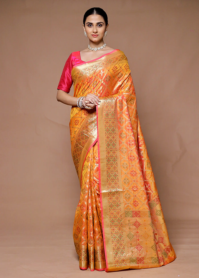 Orange Uppada Silk Saree With Blouse Piece