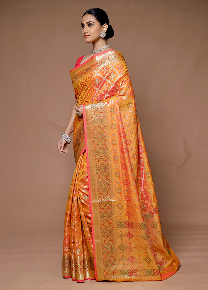 Orange Uppada Silk Saree With Blouse Piece