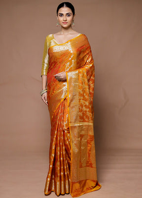 Orange Uppada Silk Saree With Blouse Piece