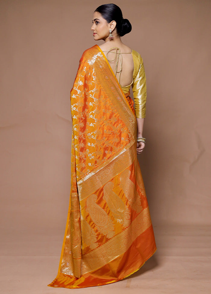 Orange Uppada Silk Saree With Blouse Piece