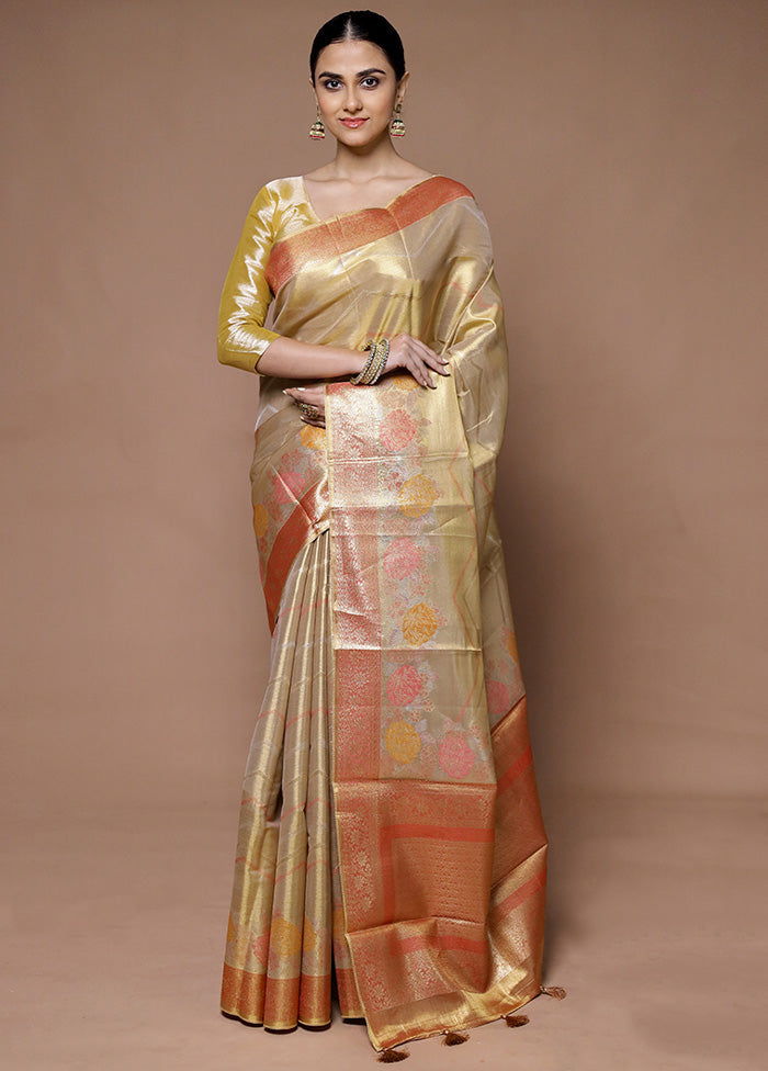 Golden Tissue Silk Saree With Blouse Piece