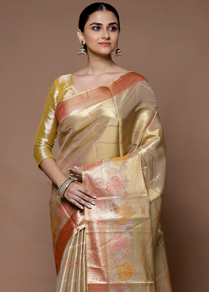 Golden Tissue Silk Saree With Blouse Piece