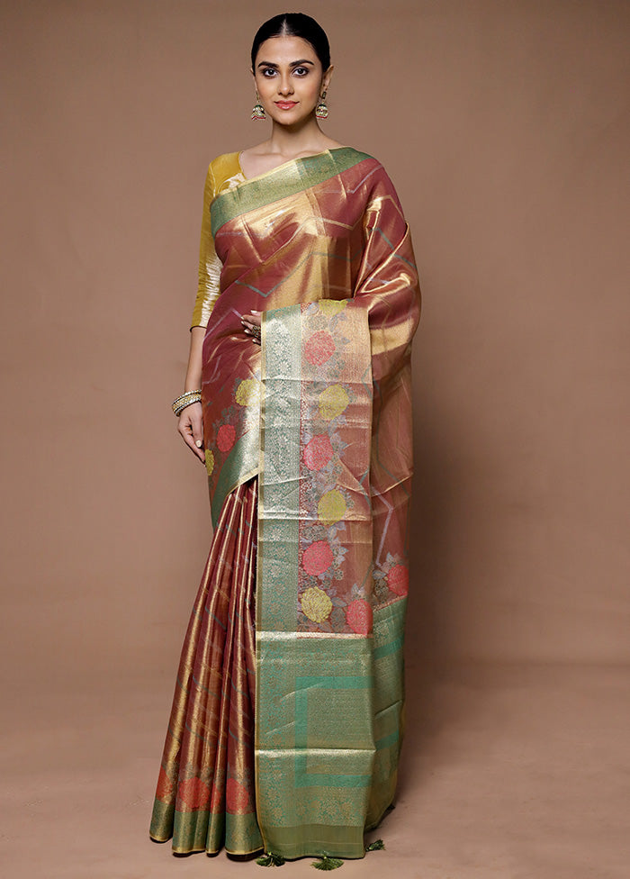 Pink Tissue Silk Saree With Blouse Piece