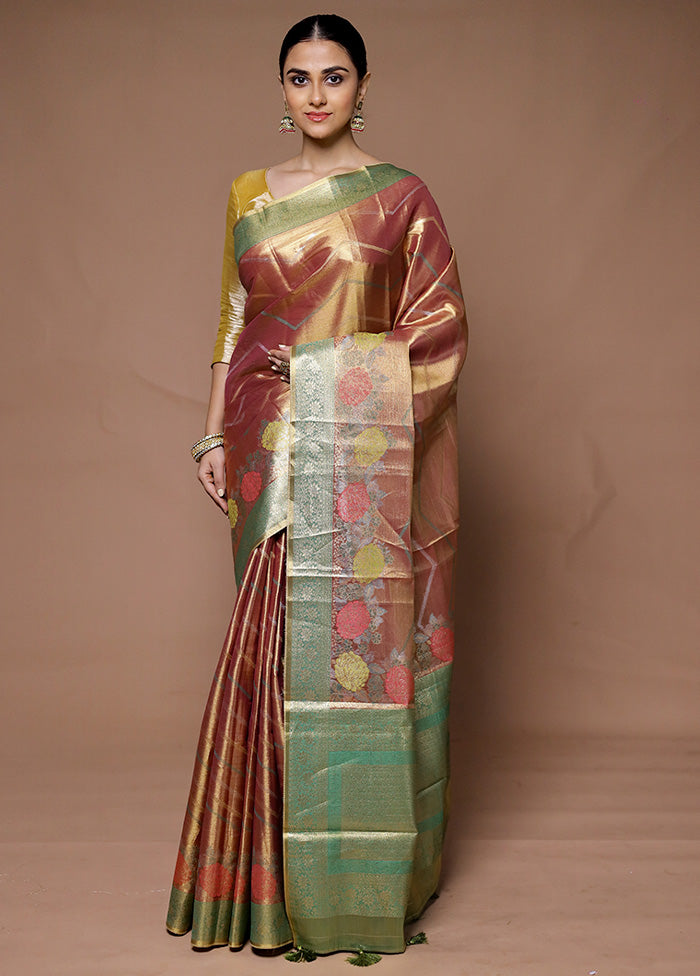 Pink Tissue Silk Saree With Blouse Piece