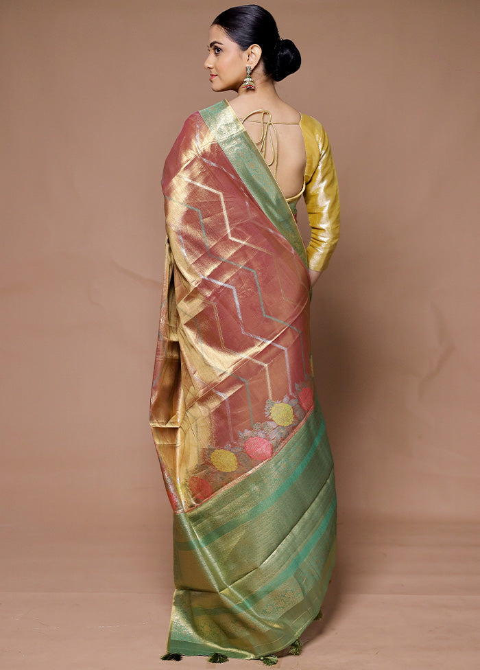 Pink Tissue Silk Saree With Blouse Piece