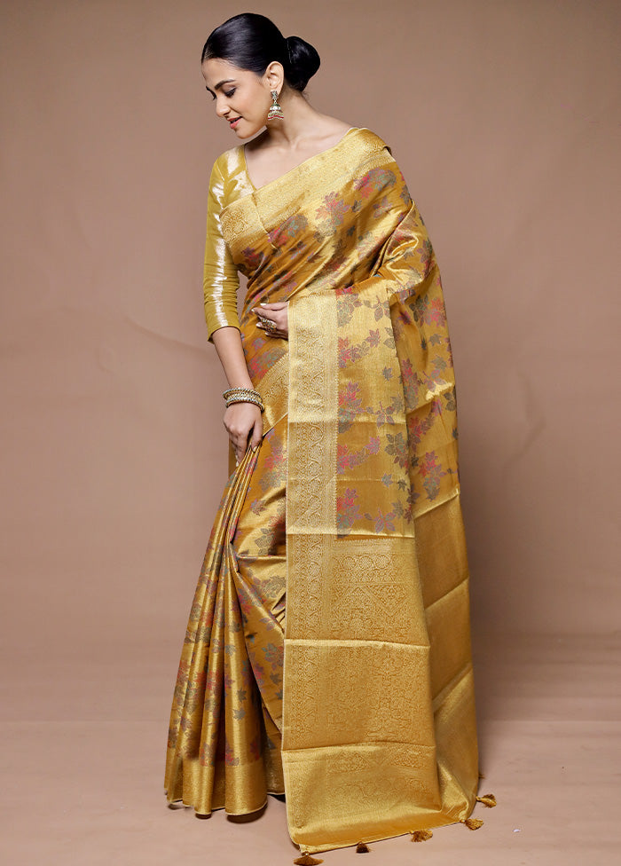 Yellow Tissue Silk Saree With Blouse Piece