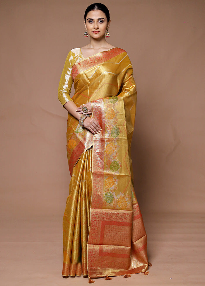 Yellow Tissue Silk Saree With Blouse Piece