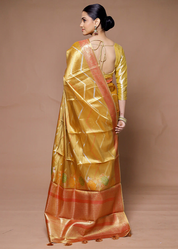 Yellow Tissue Silk Saree With Blouse Piece