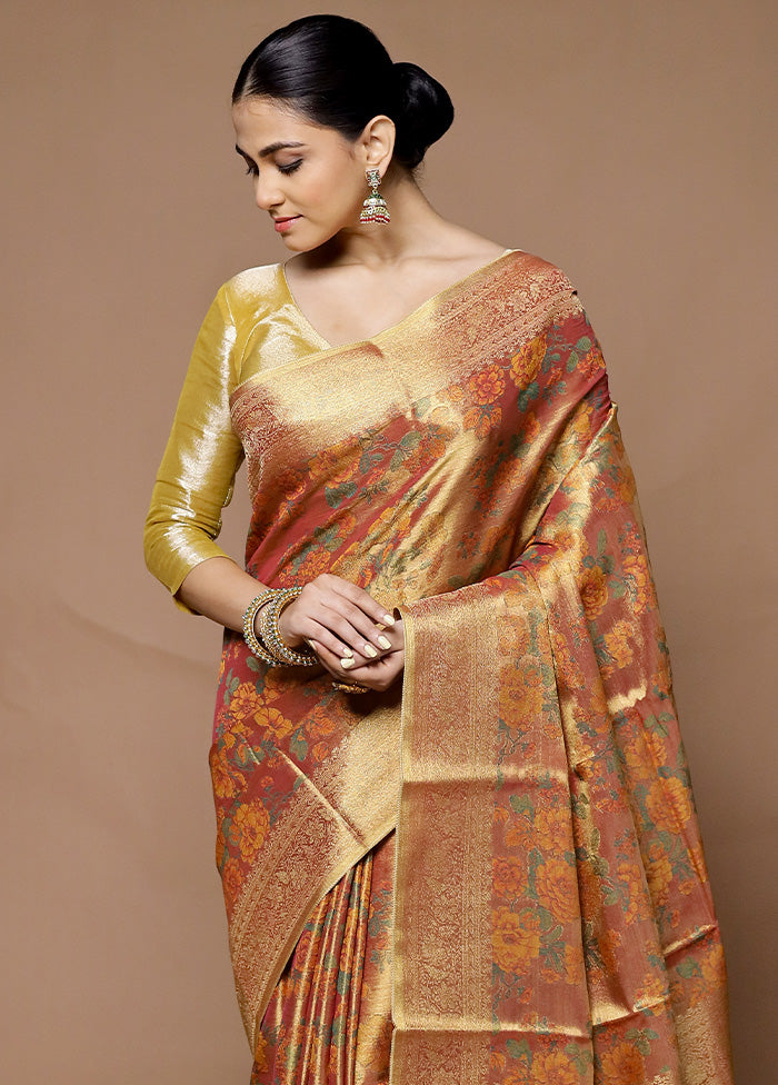 Pink Tissue Silk Saree With Blouse Piece