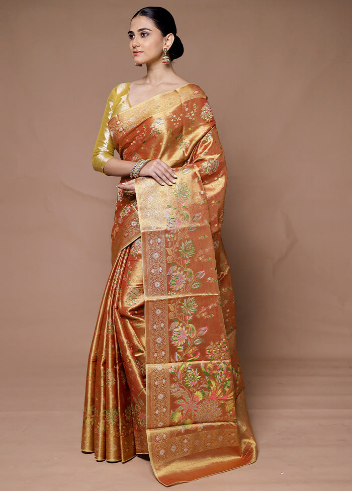 Golden Tissue Silk Saree With Blouse Piece