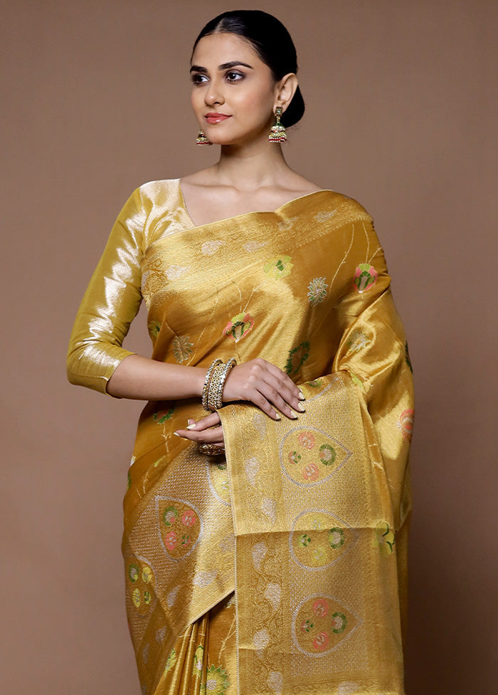 Golden Tissue Silk Saree With Blouse Piece