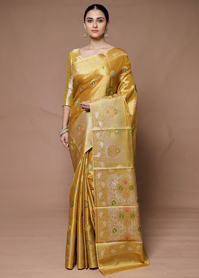 Golden Tissue Silk Saree With Blouse Piece