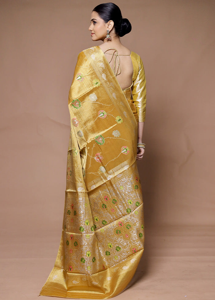 Golden Tissue Silk Saree With Blouse Piece