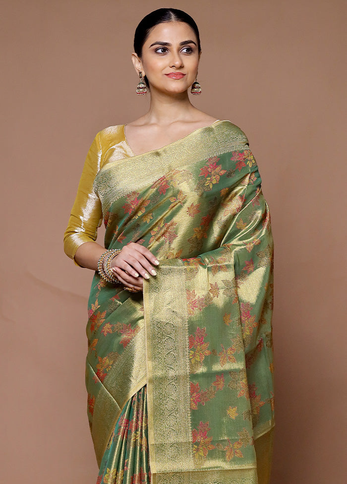 Green Tissue Silk Saree With Blouse Piece