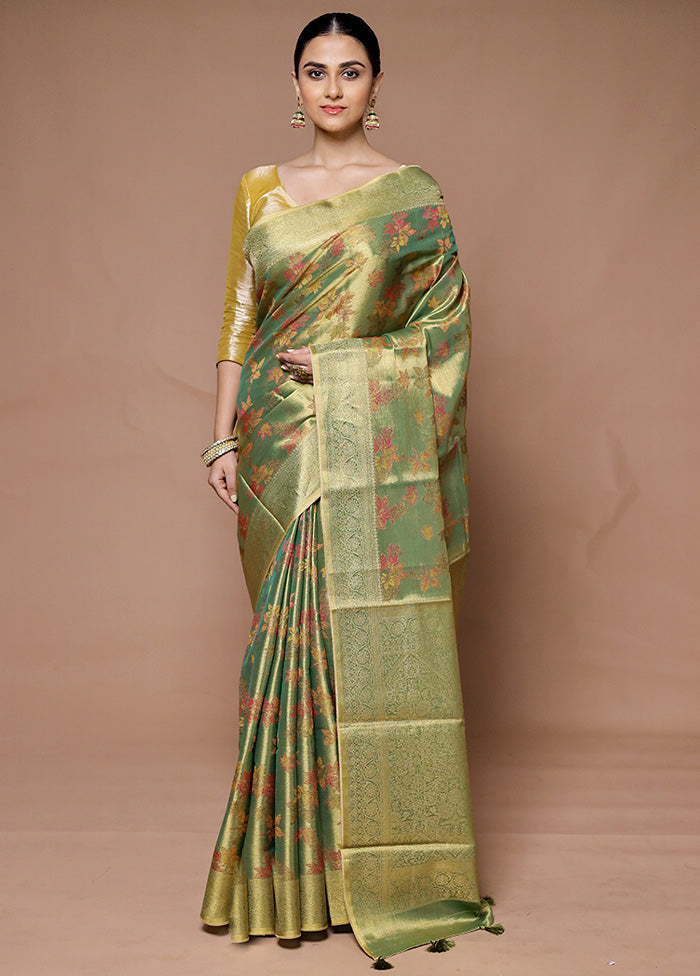 Green Tissue Silk Saree With Blouse Piece