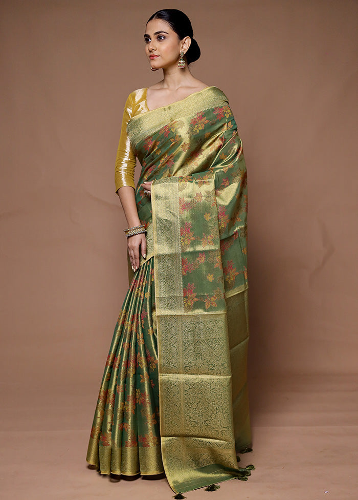 Green Tissue Silk Saree With Blouse Piece