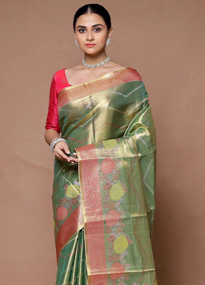 Green Tissue Silk Saree With Blouse Piece