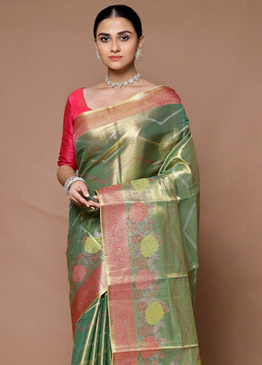 Green Tissue Silk Saree With Blouse Piece