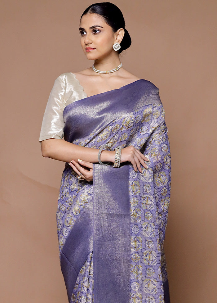 Purple Dupion Silk Saree With Blouse Piece