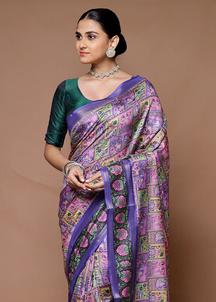 Purple Dupion Silk Saree With Blouse Piece