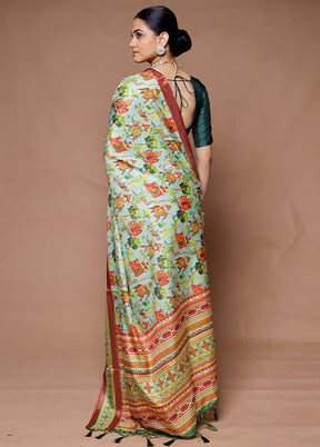 Green Dupion Silk Saree With Blouse Piece